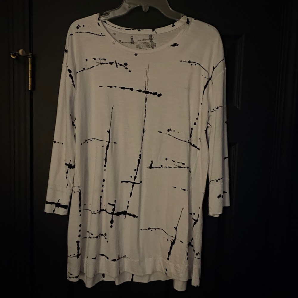 Westbound long sleeve, white with black artistic design, XL t-shirt/tunic